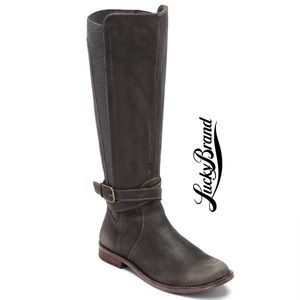 Lucky Brand Ostrand Distressed Leather Riding Knee Boot Dark Gray 6.5M